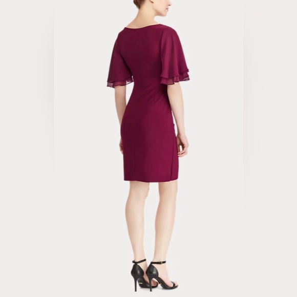 Lauren Ralph Lauren Flutter-Sleeve Dress Stretch in Exotic Ruby Size 16W - Picture 4 of 16